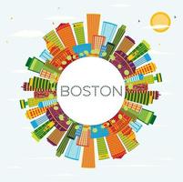 Boston Skyline with Color Buildings, Blue Sky and Copy Space. vector