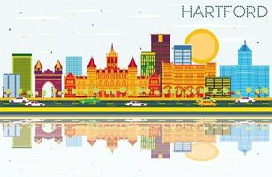 horizonte de hartford con edificios de color, cielo azul y reflejos. vector