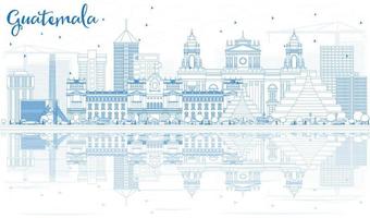 Outline Guatemala Skyline with Blue Buildings and Reflections. vector