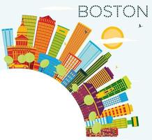 Boston Skyline with Color Buildings, Blue Sky and Copy Space. vector