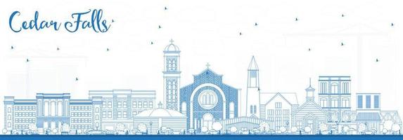 Outline Cedar Falls Iowa Skyline with Blue Buildings. vector