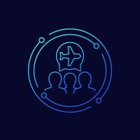 airplane and passengers line vector icon
