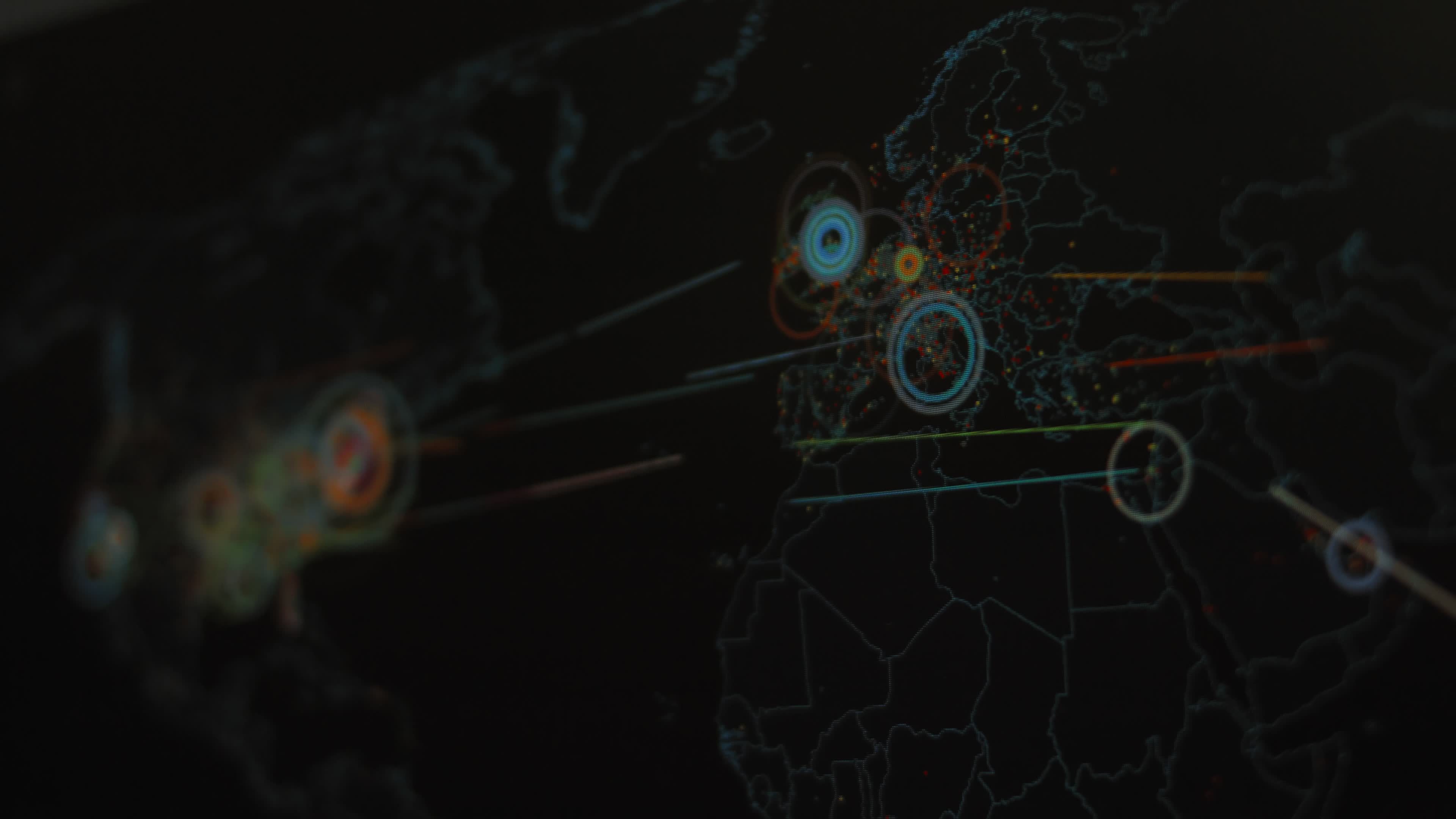 World map with different targets for cyber attack. Hacking and