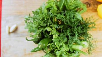 Green adjika prepared from mint and hot pepper. Traditional Georgian cuisine video