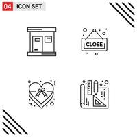 4 iconos creativos, signos y símbolos modernos de amor caliente, bienestar, compras, planos, elementos de diseño vectorial editables vector