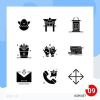 Modern Pack of 9 Icons Solid Glyph Symbols isolated on White Backgound for Website designing Creative Black Icon vector background