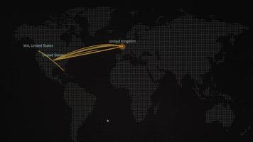 mondo carta geografica con diverso obiettivi per informatica attacco. pirateria e tecnologia concetto. macro tiro a tenere sotto controllo pixel video