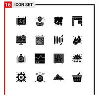 Modern Set of 16 Solid Glyphs Pictograph of furniture decor plumber pollution environment Editable Vector Design Elements