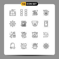 Pack of 16 Modern Outlines Signs and Symbols for Web Print Media such as e cart wireframe egg decoration Editable Vector Design Elements