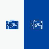 maleta de viaje maletín de negocios cartera de equipaje línea de maleta y glifo icono sólido bandera azul línea y glifo icono sólido bandera azul vector