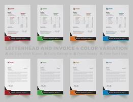 Multipurpose corporate businesses letterhead and invoice template with a4 size. creative corporate modern letterhead and invoice design template set with blue, green, red, and yellow colors vector