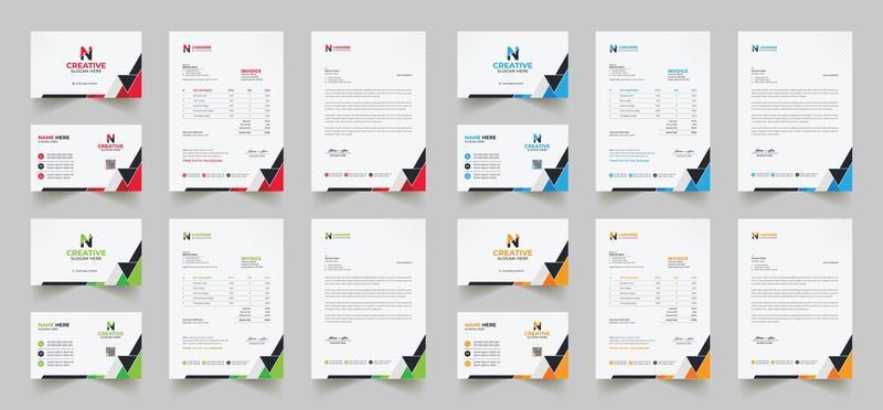 Corporate branding identity design includes Business Card, Invoices, Letterhead Designs, and Modern stationery packs with Abstract Templates