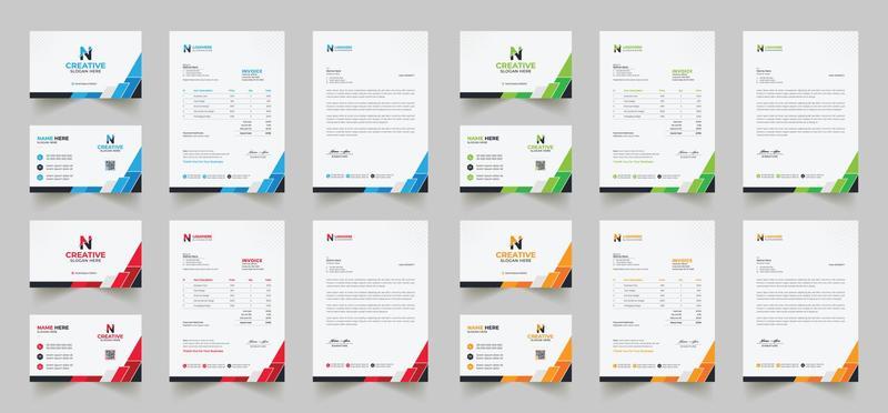 Corporate branding identity design includes Business Card, Invoices, Letterhead Designs, and Modern stationery packs with Abstract Templates