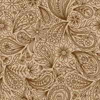 BEIGE VECTOR SEAMLESS BACKGROUND WITH BROWN PAISLEY CONTOUR PATTERN