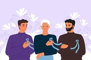 grupo de jóvenes con cintas azules, símbolo del mes de concientización sobre el cáncer de próstata. pancarta vectorial vector