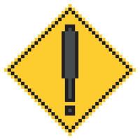 Warning traffic  sign with exclamation mark symbol pixel art. vector