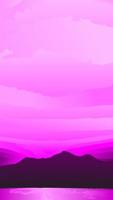 ilustración de vector de cielo de montaña magenta. vector de paisaje de nubes magenta para gráficos, papel tapiz, recursos, negocios, diseño o decoración. paisaje de nubes magenta vertical y montaña de reflejo del lago