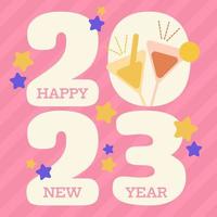 Cheers Pink Happy New Year 2023 with Star and Stripe Pattern Greeting Vector