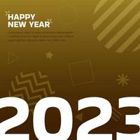 feliz año nuevo 2023 oro con vector de saludo de fondo degradado de forma geométrica