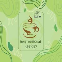 international tea day or national tea day abstract background isolated in light green and tea icon vector
