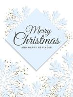 Christmas and new year greeting card design. Holiday card template with lettering calligraphy elements and decorative snowflake ornament. Vector illustration