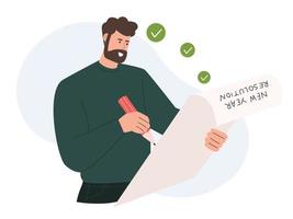 hombre con la ilustración del concepto de resoluciones de año nuevo vector