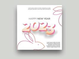 Plantilla cuadrada de saludo de año nuevo 2023. feliz año nuevo 2023 fondo vector