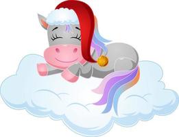 Cartoon cute unicorn sleeping on clouds vector