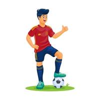 españa fútbol masculino uniforme pose figura carácteres mascota dibujos animados ilustración vector
