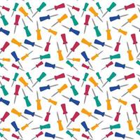 Repeat pattern office related items Colorful chancellery stationery buttons on white background vector