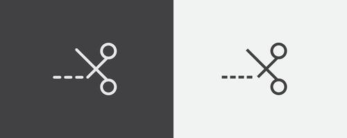 icono de corte de tijera con líneas de corte para facilitar la guía vector