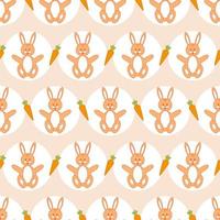 Vector seamless children's pattern. A rabbit with a carrot on a pink background