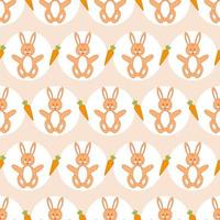 Vector seamless children's pattern. A rabbit with a carrot on a pink background