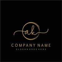 Initial AK handwriting logo with circle hand drawn vector