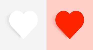 Red White Heart Love Icon Realistic Shadow Isolated Romantic Vector Illustration