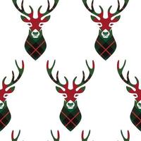 Seamless pattern with reindeer head on tartan pattern vector