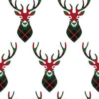 Seamless pattern with reindeer head on tartan pattern vector