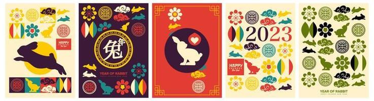 Year of rabbit 2023 geometric collection set. Happy chinese lunar new year. vector