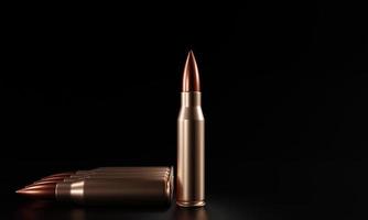 Close-up of Ammunition 3D for gun weapon ammo gold brass on black background. 3D rendering illustration photo