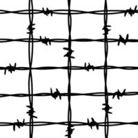 Barbwire cage fence background. Hand drawn vector illustration in sketch style. Design element for military, security, prison, slavery concepts