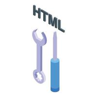 Html tool icon isometric vector. Cms development vector