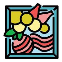 vector de contorno de color de icono de caja de verduras