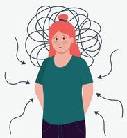 concepto de salud mental con ilustración de vector de niña triste en estilo plano