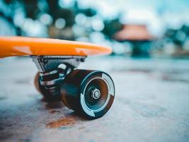 Close-up view of a skateboard photo