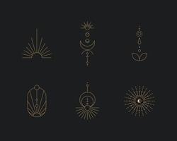 Set of moon and sun line art. Minimal boho linear symbols. Celestial mystic element. Vector line art illustration.