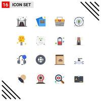 Group of 16 Flat Colors Signs and Symbols for robot space construction plant leaf Editable Pack of Creative Vector Design Elements