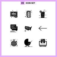 símbolos de iconos universales grupo de 9 glifos sólidos modernos de estados burbuja comunicación sms saludable elementos de diseño vectorial editables vector