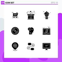 Group of 9 Solid Glyphs Signs and Symbols for failure education yogurt disk cd Editable Vector Design Elements