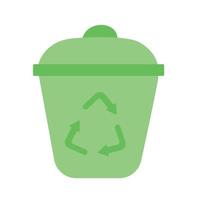 Flat green illustration of garbage bin. Plastic trash container icon. vector