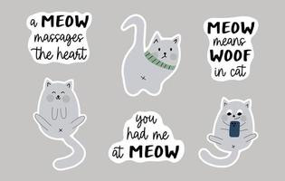 Funny fat cats set with inspirational quotes. Fat lazy domestic cats. vector